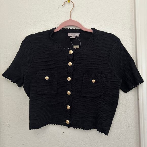 J Crew Short Sleeve Sweater Lady Jacket S Black NWT Cardigan Gold BZ513 J.Crew - Picture 4 of 7